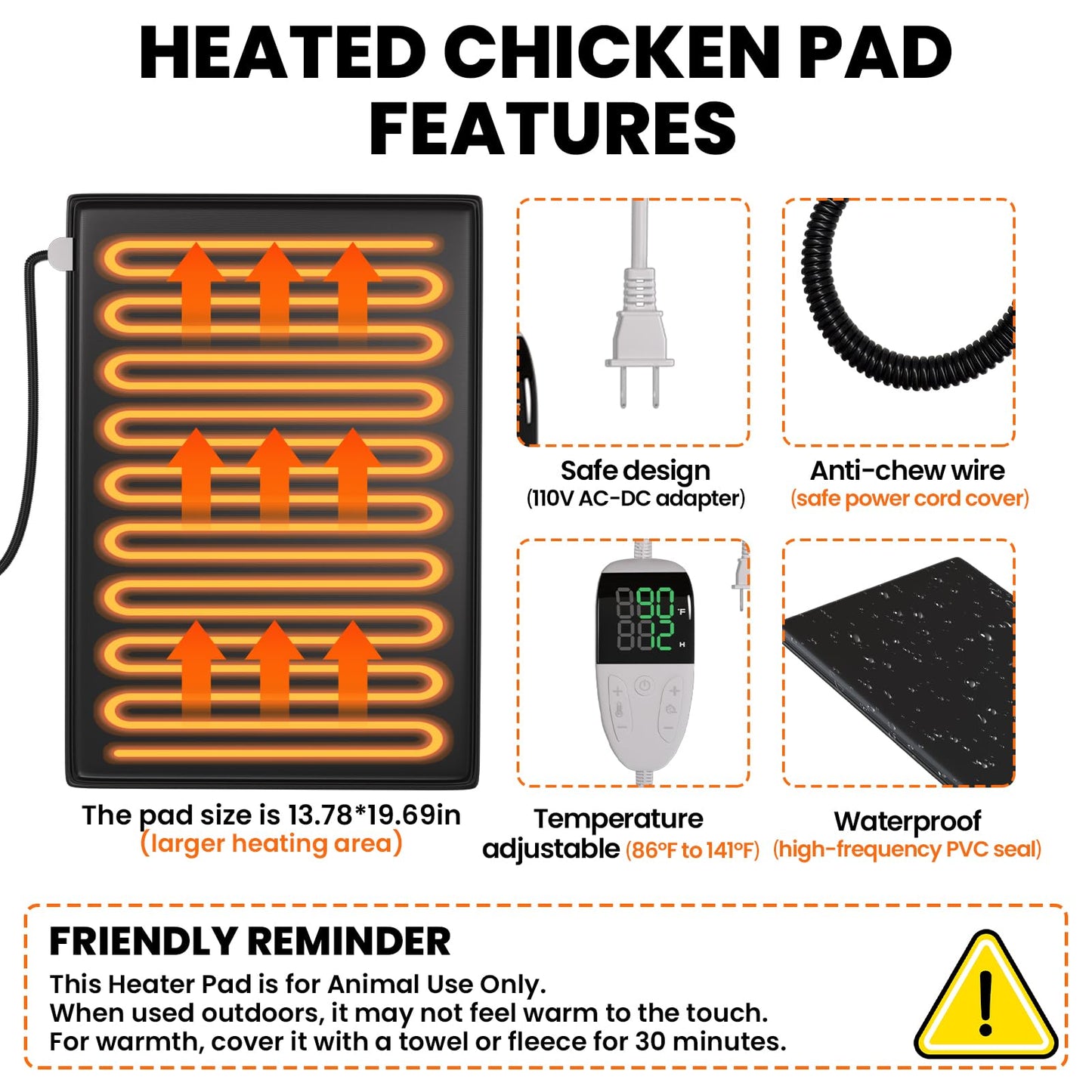 Chicken Brooder Box with Timer Heater Chick Nesting Pad - Chicken Feeder and Waterer Set for Chicks Indoor Accommodates Up to 80 Chicks - Ideal for Winter Chickens, Ducks