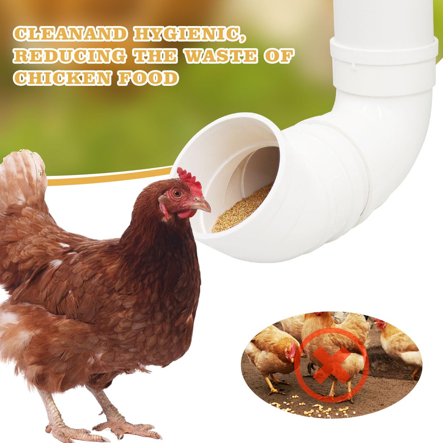 2-Pack Chicken Feeders No Waste, Chicken Feeder Kit with a Big One and a Small One, Automatic Chicken Feeder for Chicken Coop, PVC Gravity Poultry Feeders for Chickens, Ducks, Turkeys, Geese