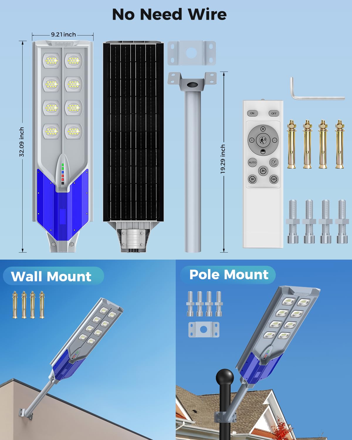 AIKVSXER S-10000W Solar Street Lights Outdoor, 6500K Commercial Dusk to Dawn Parking Lot Light, Waterproof IP67 Solar Security Flood Lights with Motion Sensor and Remote for Street,Road,Yard, 2 Pack