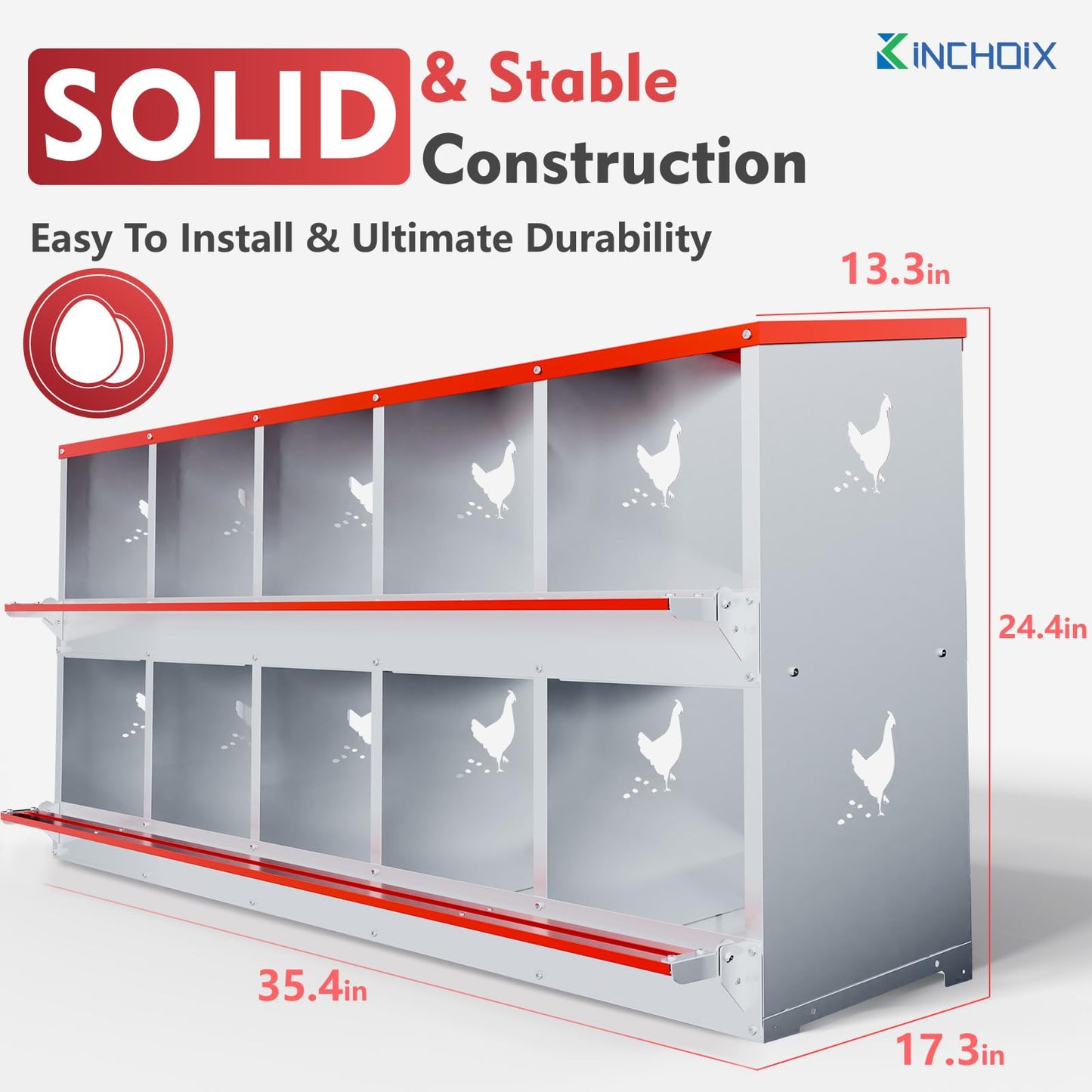 Chicken Nesting Boxes - 10 Compartment Metal Poultry Nest Box Wall Mount for Chickens, Hens, Ducks - Easy Egg Collection - Large Vented Holes Chicken Coop Equipment (10 Compartment)
