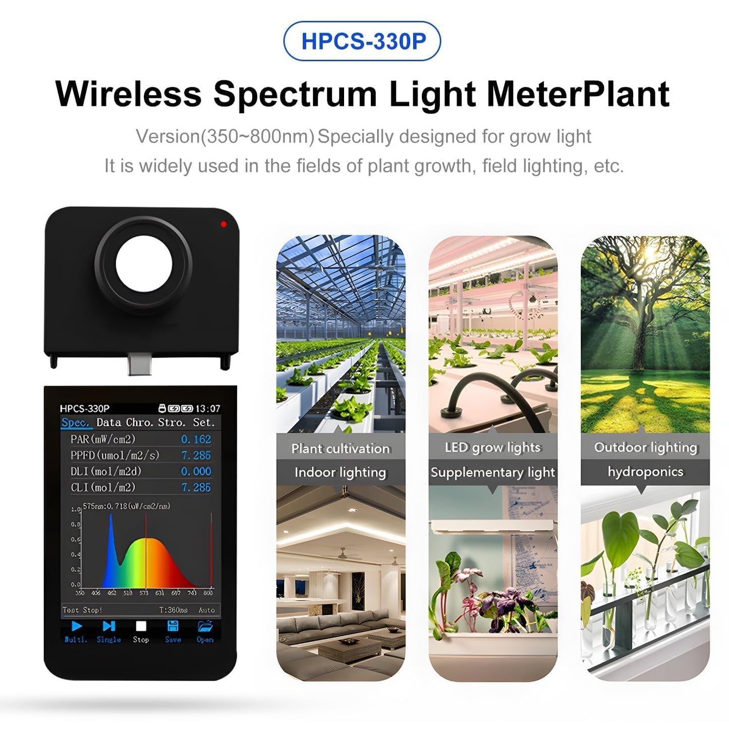 Spectrometer PPFD Meter PAR Quantum Meter with Wireless Remote Measurement-LED Grow Lights Full Spectrum for Precision Color Control & Interpretation-Ideal for Home, Engineering Lab & Industrial Use