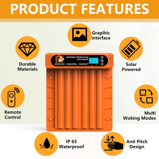 Automatic Chicken Coop Door Solar Powered, Extra Large Size, Anti-Pinch Design, Battery Powered Auto Chicken Door with Timer & Light Sensor, Large Solar Coop Door with Remote Control