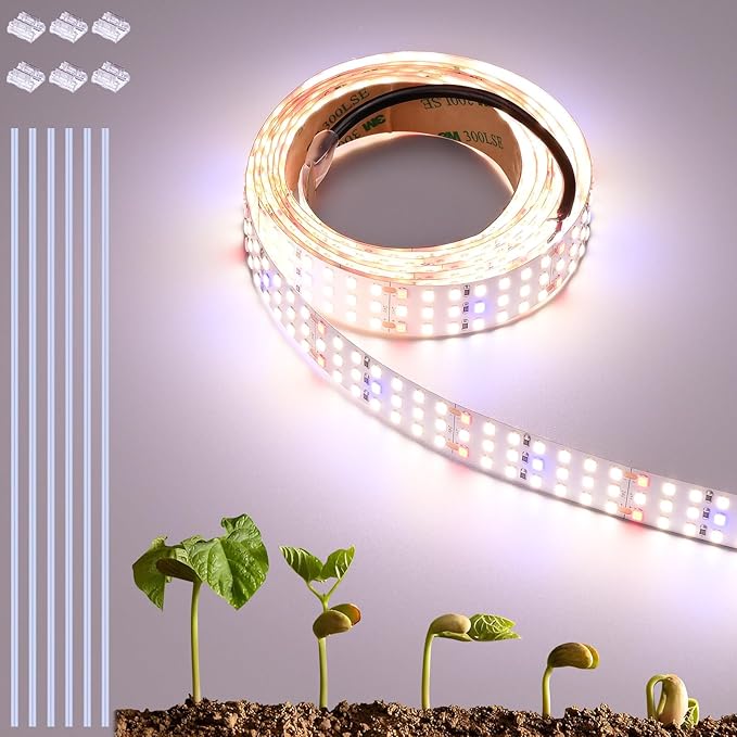 16.4FT LED Plant Grow Light, 2100LEDs Full Spectrum Grow Lamp with High PPFD, 24V 120W Cuttable Plants Growing Light Strip Flexible Self Adhesive for Seedlings Veg Flower