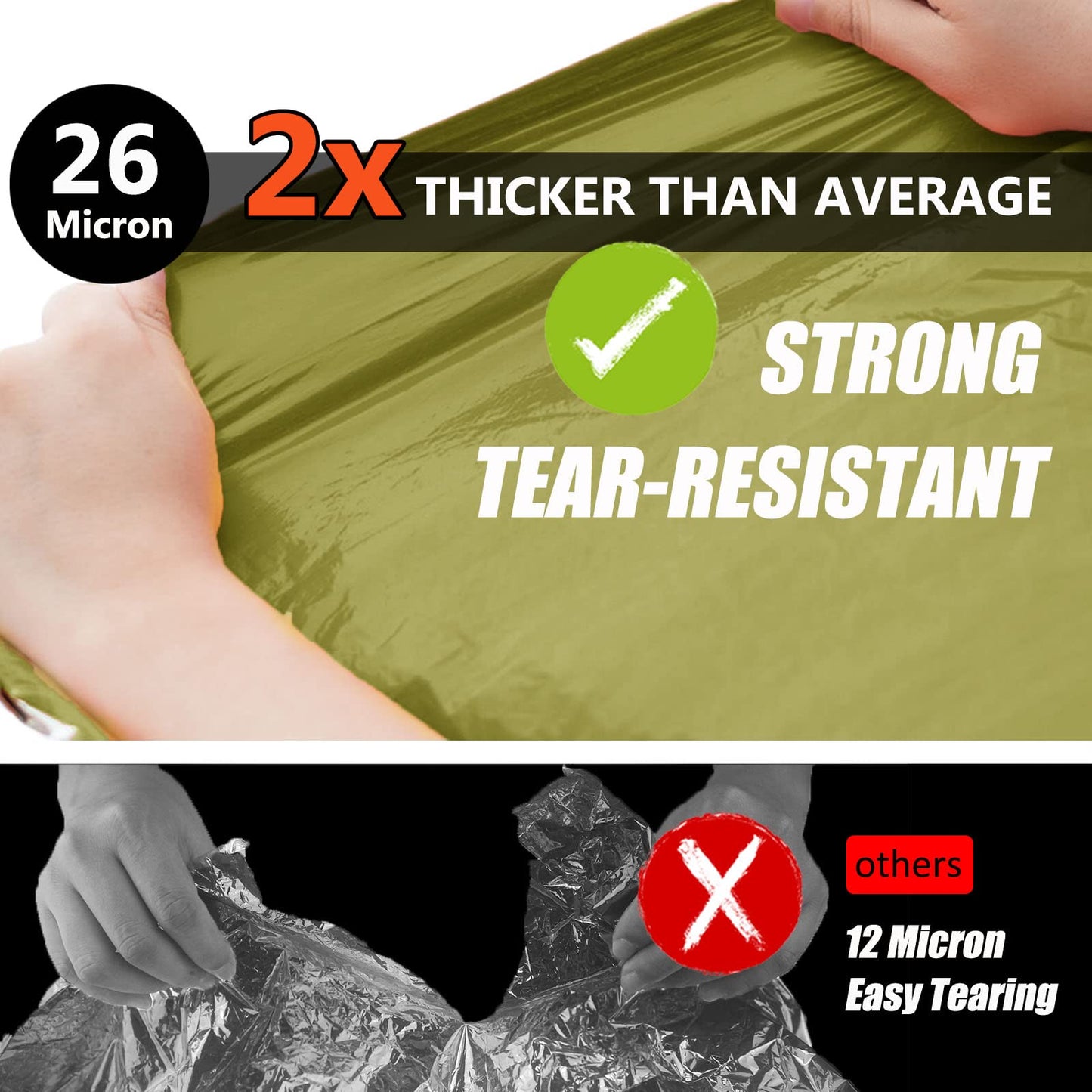 Frelaxy Extra-Thick Emergency Tent, Compact Survival Tent with Whistle, Upgraded Paracord, Storage Pouch, and EVA Case, 2 Person Emergency Shelter for Backpacking, Hiking (Army Green - 1 Pack)