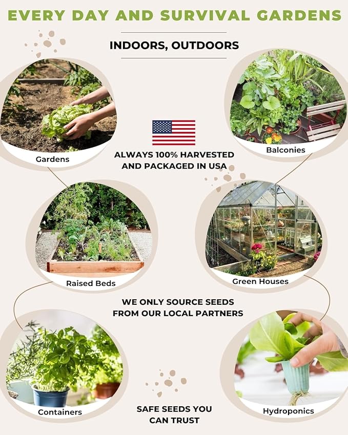 50 Tactiko Survival Vegetable, Herb & Fruit Seed Kit - U.S.A. Harvested Varieties - Over 25,000 Non-GMO Heirloom Seeds - Emergency Seed Vault in Waterproof Mylar Bag - Long-Term Storage