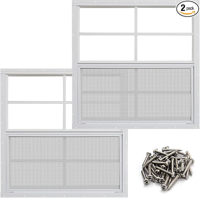 NeatiEase 2 Pack Shed Windows, 36" x 36" Flush Mount Window with Tempered Glass and Fiberglass Screen for Shed, Chicken Coop, Playhouse, Household, Garage