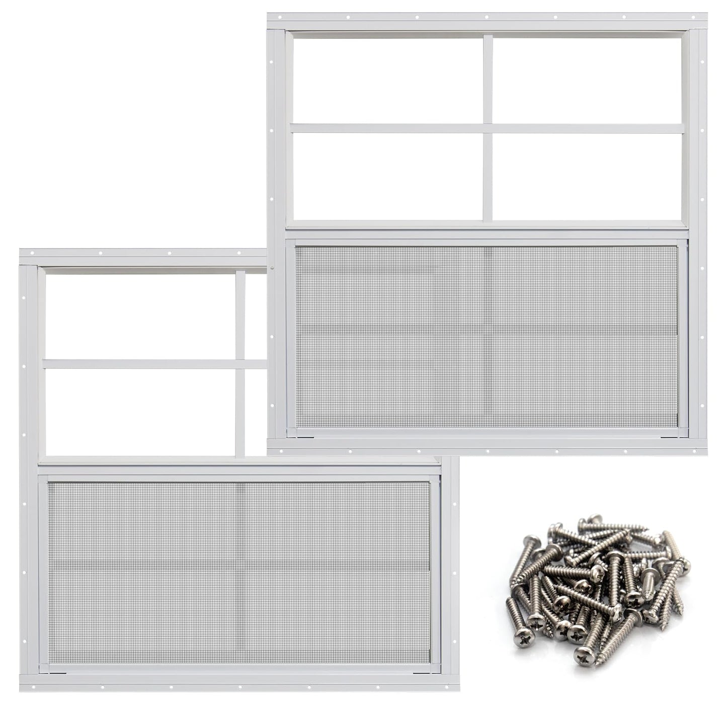 NeatiEase 2 Pack Shed Windows, 36" x 36" Flush Mount Window with Tempered Glass and Fiberglass Screen for Shed, Chicken Coop, Playhouse, Household, Garage