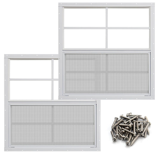 NeatiEase 2 Pack Shed Windows, 36" x 36" Flush Mount Window with Tempered Glass and Fiberglass Screen for Shed, Chicken Coop, Playhouse, Household, Garage