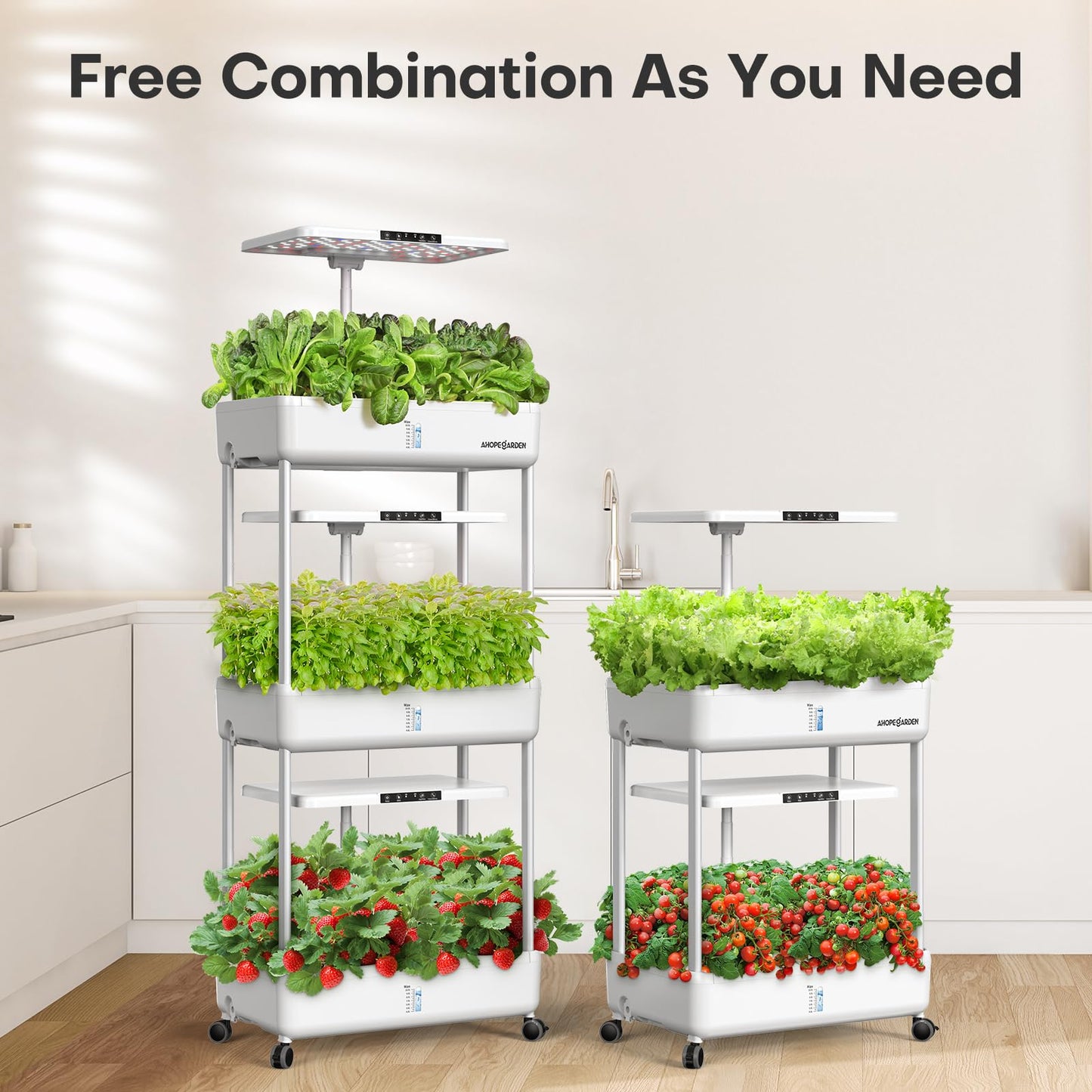Ahopegarden Indoor Garden Hydroponics Growing System Kit: 66 Pods Plant Herb Garden Germination Kit with LED Grow Light, 30L Large Capacity Kitchen Hydroponics Planter Grower for Vegetable Fruit