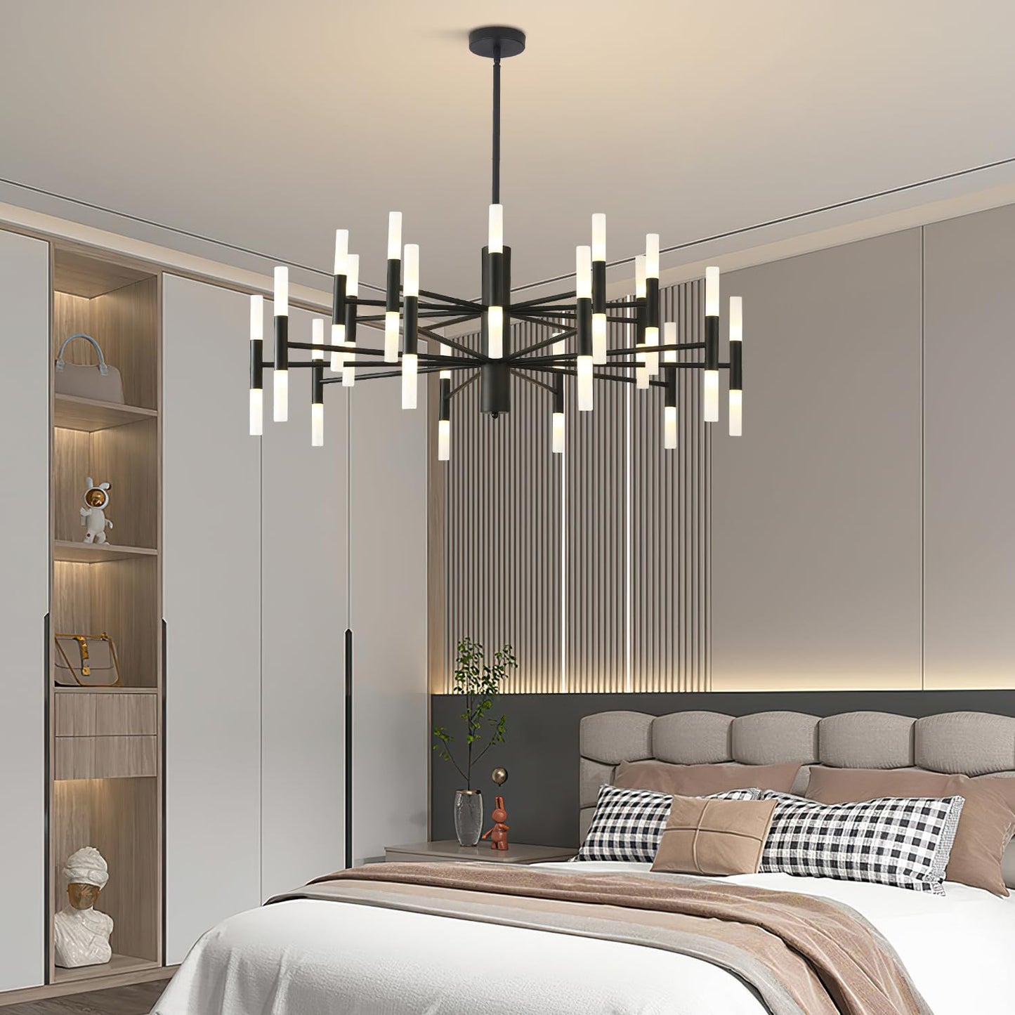 KCO Lighting Black Sputnik Light Fixture Vintage Chandelier 40 Lights Mid Century Modern LED Transitional Farmhouse Bedroom Ceiling Light