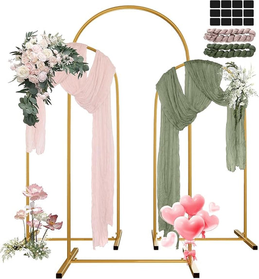 Metal Wedding Arch Backdrop Stand Set of 3 (4ft, 5ft, 6ft) with 2 Table Runners, Gold Arch Stand Frame for Birthday Party Wedding Baby Shower Decoration (Gold, 4ft+5ft+6ft)