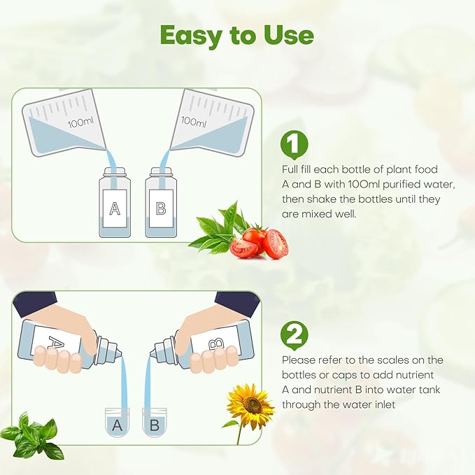 Ahopegarden 800ml A&B Hydroponic Nutrients: Hydroponic Plant Food for Aerogarden, Liquid Plant Food for Vegetables, Fruits, Flowers, ect - All-in-One Fertilizer Solution for Hydroponics Growing System