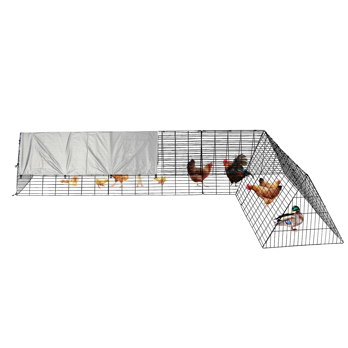 Chicken Runs for Yard with Cover, Chicken Tunnels for Yard, Portable Chicken Coop Run with Corner Frames, Small Metal Chicken Cage for Ducks, Rabbits