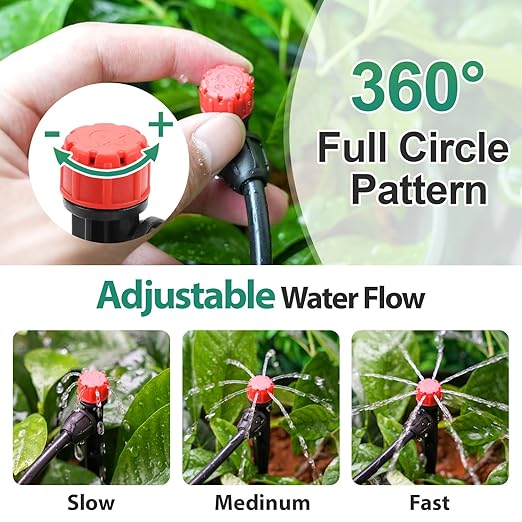 RedChili 50 Pieces Drip Emitters for 1/4" Drip Irrigation Tubing, Adjustable 360 Degree Stream Drip Emitters with Stake 360° Full Circle 8 Hole Stream Emitters Garden Irrigation Micro Drippers