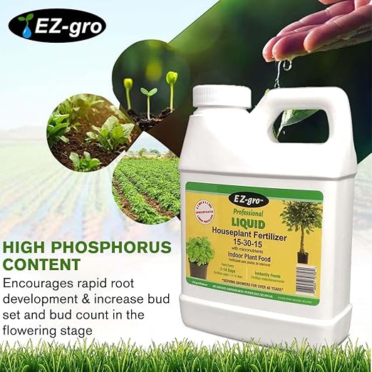 EZ-GRO House Plant Fertilizer 15-30-15, Indoor Plant Food - Concentrated Liquid Fertilizer with High Phosphorus | Liquid Plant Food for Houseplants | Specially Made for The Nutrition of Indoor Plants