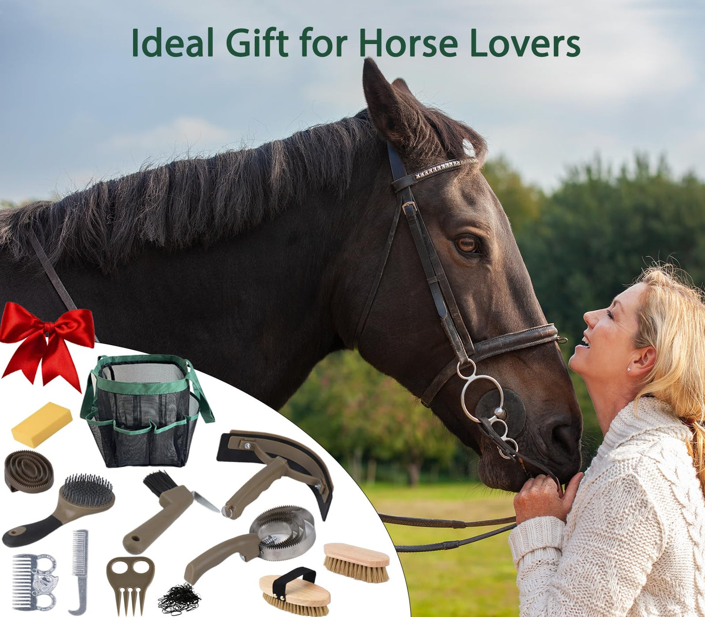 TERPUP Horse Grooming Kit 13 Piece, Horse Brushes for Grooming Supplies Set with Organizer Bag, Horse Brush & Curry Comb for Effective Cleaning, Gift for Horses Riders Beginners
