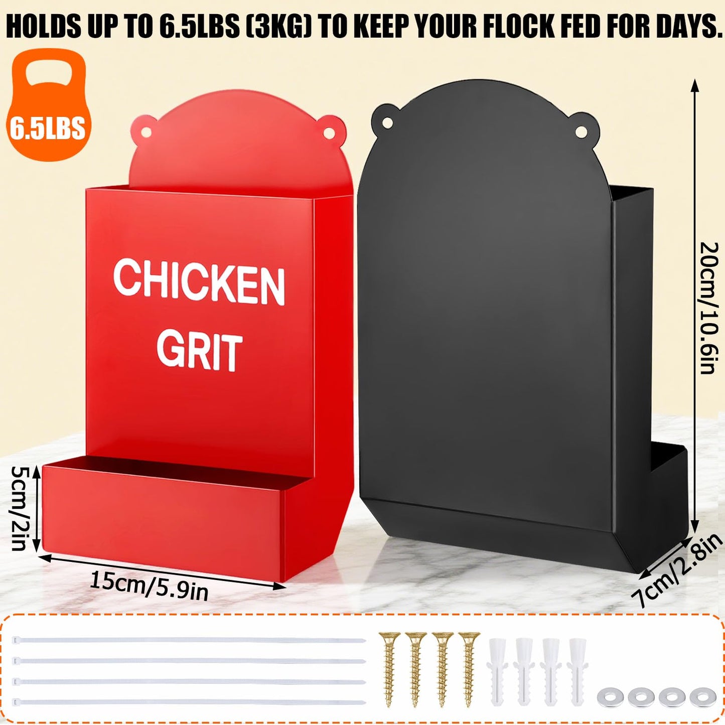 2PCS Chicken Grit Feeder Oyster Shell Feeder, Heavy Duty Metal Automatic Chicken Feeders, No Waste & No Mess, Gravity-Fed Chicks Food Dispenser Hanging Poultry Feeders for Coop Ducks, Pigeons, Doves