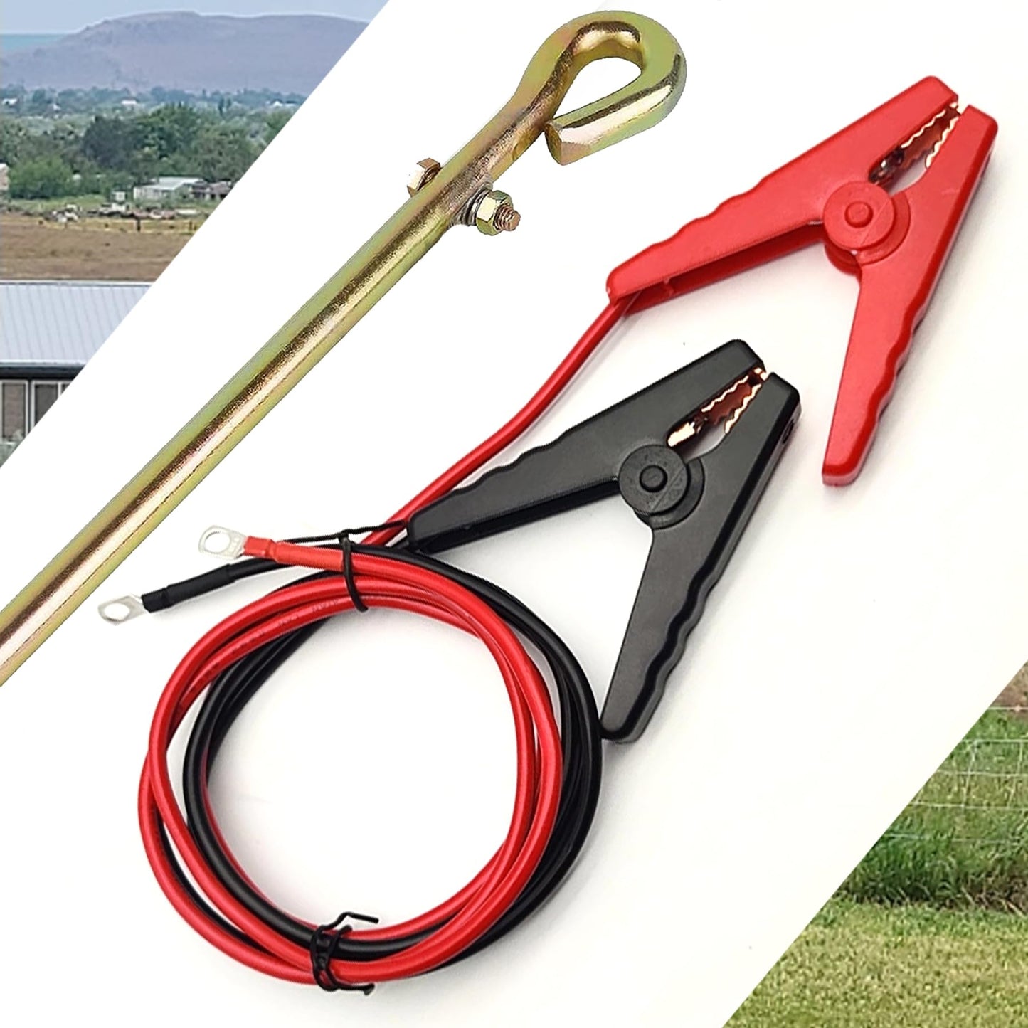 Minidodoca Electric Fence Wire - Grounding Rod, Connect The Energizer and Electric Fence Charger Solar Powered, Solar Electric Fence Lead Wire with Alligator Clip, for Generator Electric Fence