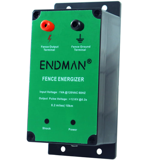 ENDMAN 6.2Mile Electric Fence Energizer for Animals, Electric Fence Kit 24 Acres Output Voltage 12KV 3J with Electric Fence Charger