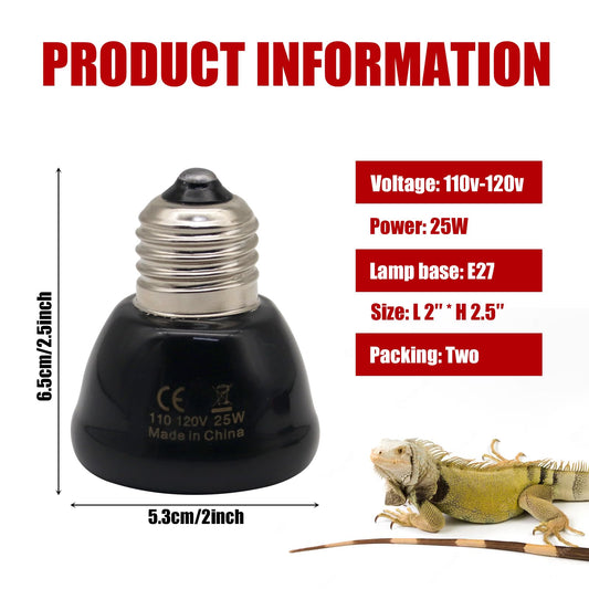 Abustle pig Mini Reptile Heat Lamp, 25w Infrared Ceramic Heat Emitter, No Light Emitting Reptile Heat Bulbs,Ceramic Heat Lamp for Amphibian, Chicken Coop,Cat, Turtle, Snake,Terrarium (2, 25 W)