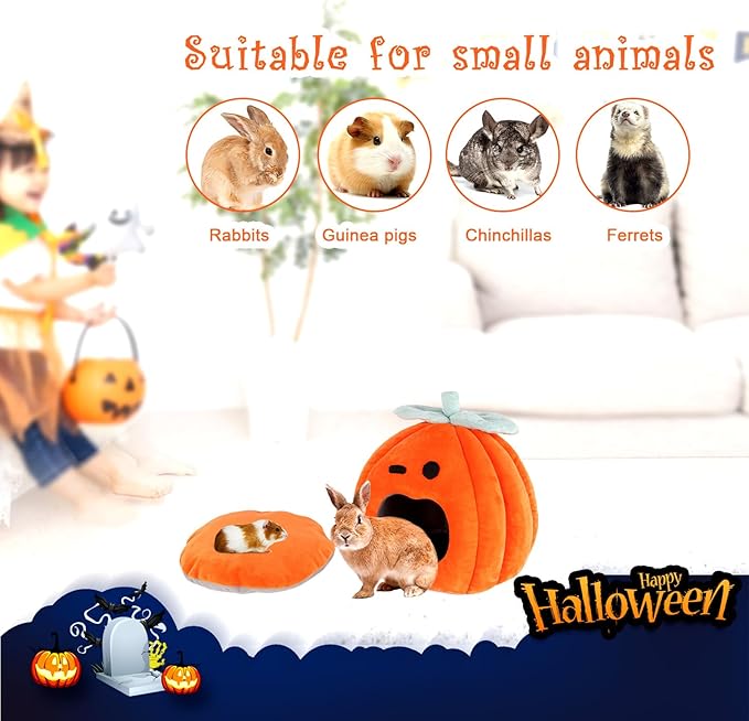 YUEPET Halloween Rabbit Bed Warm Bunny Hideout House, Cozy Washable Small Animal Hideout for Guinea Pig Rabbit Bunny Ferret Chinchilla 11.8"×11.8"