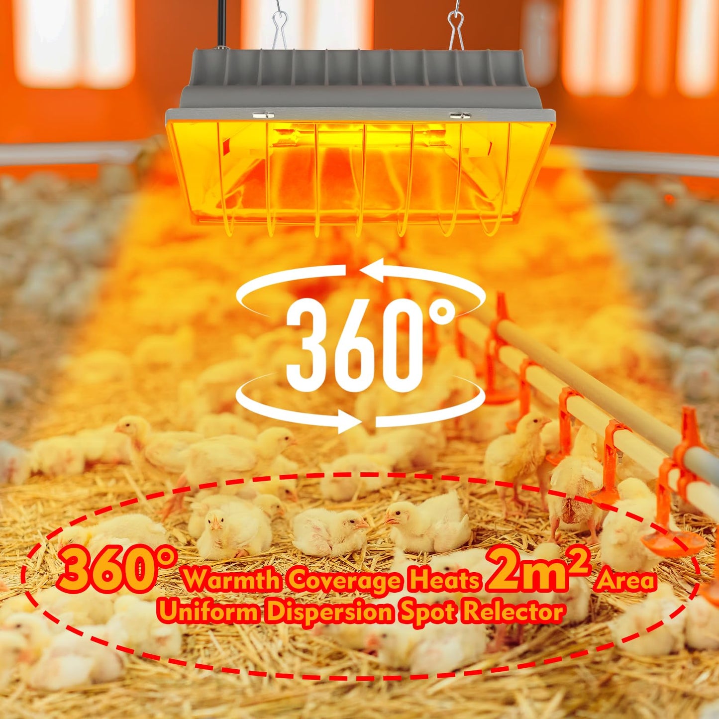 Jaenmsa Chicken Heater 250W,Brooder Heating Lamp for Chicks Coop,Brooder Heater Warmer Lamp w/ 2Pcs Infrared Heat Bulbs,2 Adjustable Temp(250/175w) & Hight for Poultry Coop, Small Pets Indoor Warmer