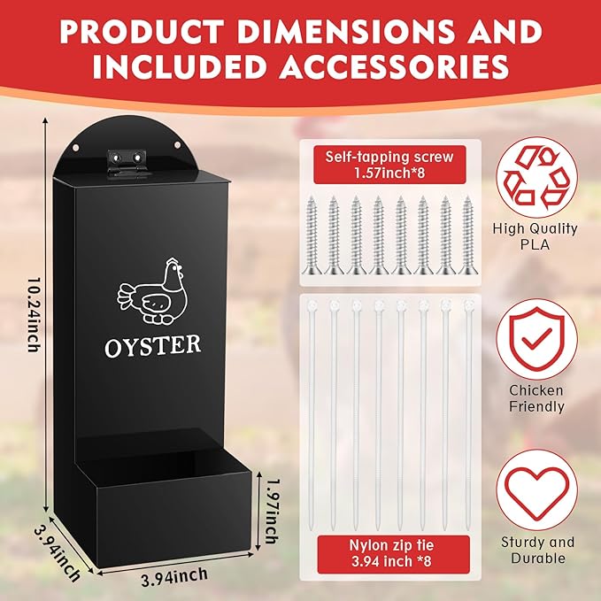 Leinuosen 4 Pack Metal Chicken Oyster Shell and Grit Feeder with Lid Rainproof Hanging Chicken Feeder Trough Automatic Gravity Poultry Coop Accessories Water Dispenser for Chicks, Ducks, Quail