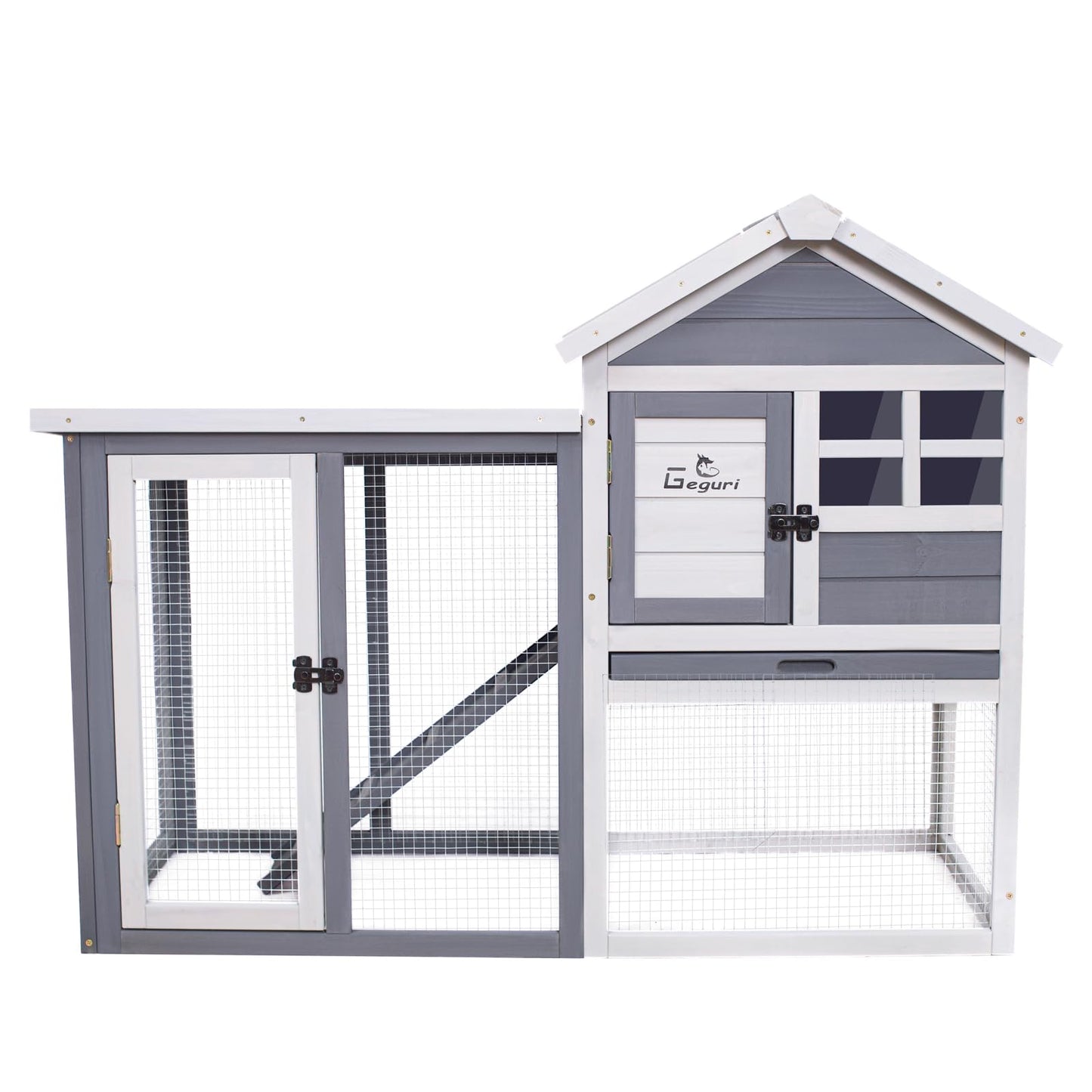 GEGURI Large Rabbit Hutch Indoor Outdoor Chicken Coop Wooden Bunny Cage with Waterproof Roof (48''L x 24''W x 36''H Grey)