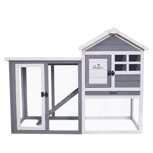 GEGURI Large Rabbit Hutch Indoor Outdoor Chicken Coop Wooden Bunny Cage with Waterproof Roof (48''L x 24''W x 36''H Grey)