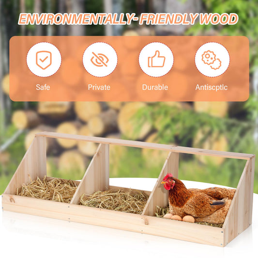 Nosiny Triple Nesting Boxes Wood Chicken Nesting Box 3 Compartment Room Hen Chicken Laying Boxes Versatile Use Easy Assemble for Duck Poultry, 37.4 x 12.8 x 11.2 Inch, Brown