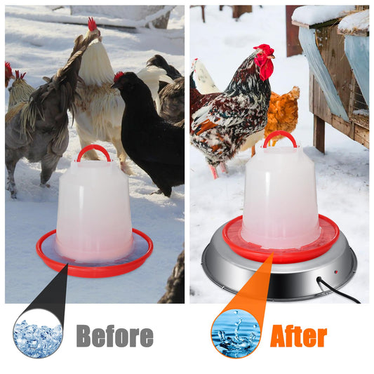 Large Chicken Water Heater Base, 15" Metal Heated Chicken Waterer 5 Gallon, Freeze Proof Chickens Coop Winter Deicer Heated Base, Poultry Drinker Heater Base for Outdoor Coops & Cold Winter