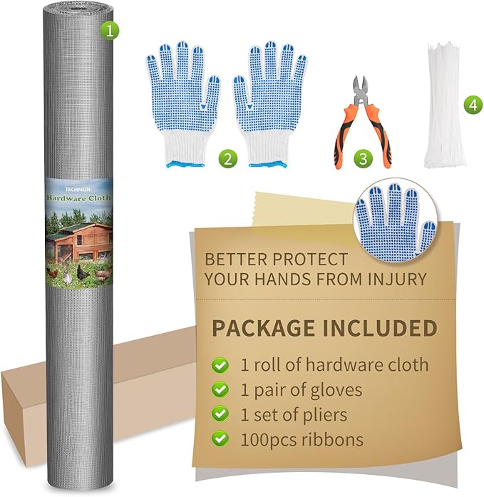 Hardware Cloth, 1/2 inch 48 in x 100 ft 19 Gauge Chicken Wire Fence Wire Mesh Roll for Chicken Coop Fences Garden Plant Supports Poultry Netting Cage Snake Fence