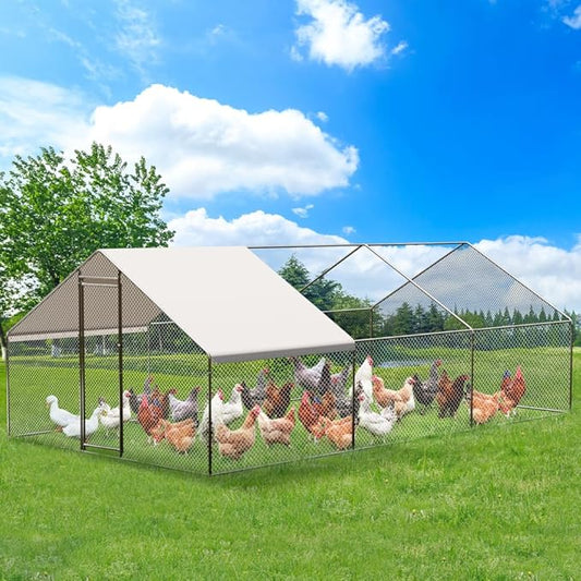 Large Metal Chicken Coop with Waterproof & Anti-UV Cover, Outdoor Chicken Pen (19.7' L x 6.6' W x 6.6' H)
