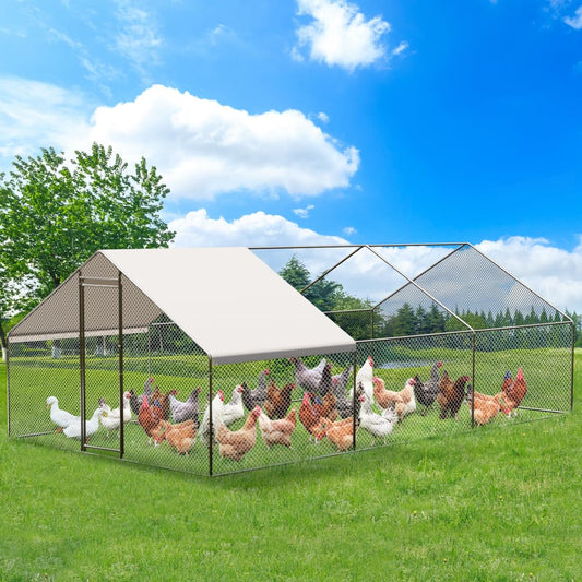 GarveeLife Large Metal Chicken Coop with Waterproof & Anti-UV Cover, Outdoor Chicken Pen (19.7' L x 6.6' W x 6.6' H)