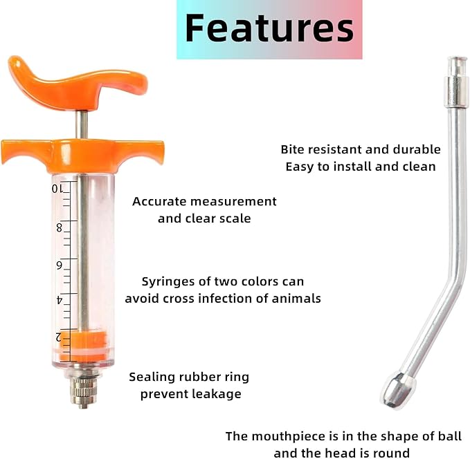 1 Pcs Goats Feed water filler, Drench Nozzle, Reusable, Adjustable Dosage, for Cattle, Sheep, Goats, Horse, Pig, Dog Supplies (Orange 10ml)