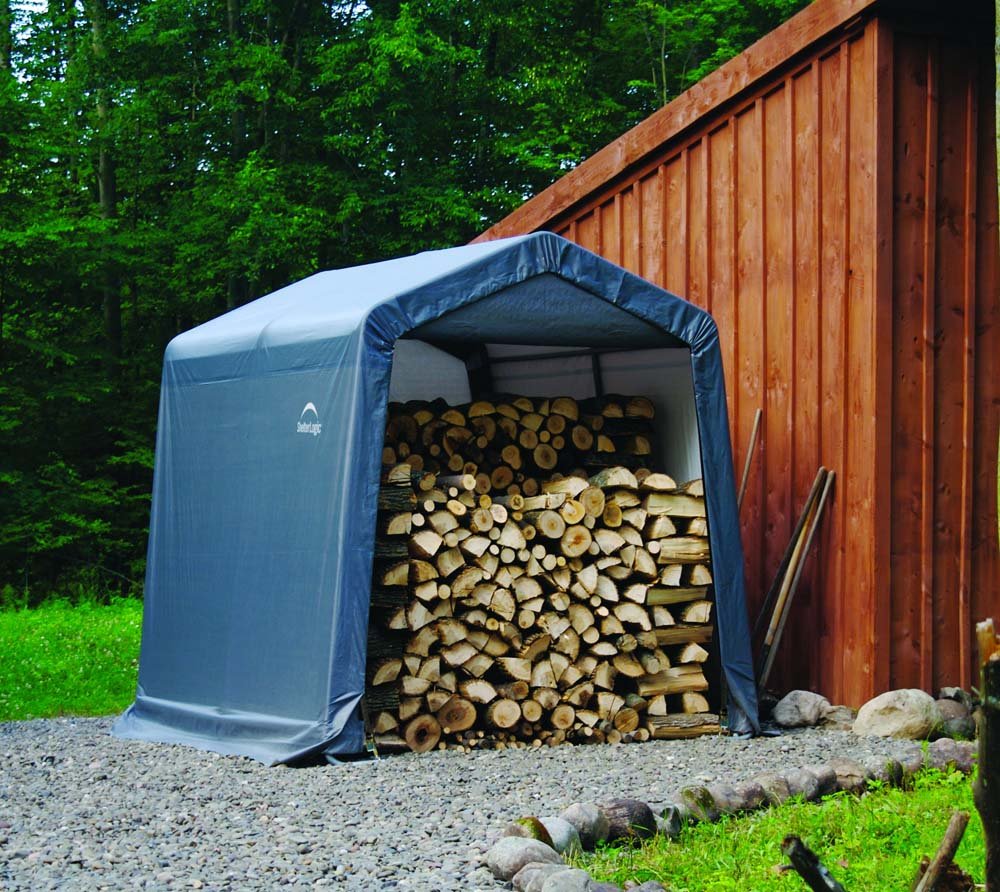 ShelterLogic 8' x 8' x 8' Shed-in-a-Box All Season Steel Metal Peak Roof Outdoor Storage Shed with Waterproof Cover and Heavy Duty Reusable Auger Anchors