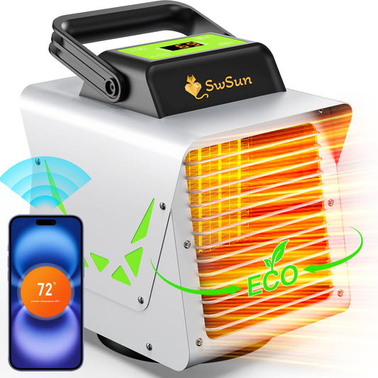 1500W Greenhouse Heater with APP Remote Control & Smart Control Panel, Portable Outdoor Heater for Plants & Vegetables, Smart Safe for Greenhouse, Garage, Grow Tents, Sunroom