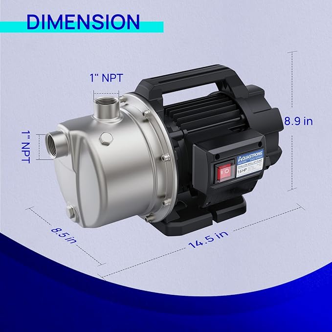 Aquastrong 1.6 HP Portable Shallow Well Pump Garden, 1320 GPH, 115V, Stainless Steel, Sprinkler, Water Transfer Draining Irrigation Pump, for Lawn or Garden…