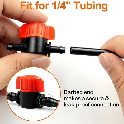 JAYEE 30Pcs Drip Irrigation 1/4 inch Barbed Valve, Drip Line Parts 1/4" Shut Off Valve Fits for 1/4 Inch Drip Irrigation Tubing, Drip Irrigation Fittings Switch Valves for Drip or Sprinkler Systems