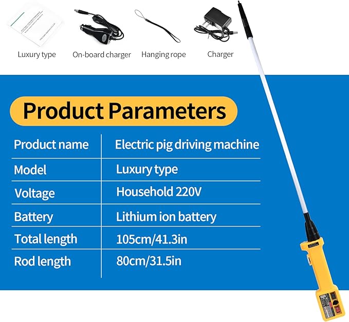 Electric Livestock Prod for Cattle, Cow, Dog, Hog, Goat, and Sheep. Rechargeable Cattle Prod with LED Light, Equipped with Flexible Shaft Cattle Prod Stick