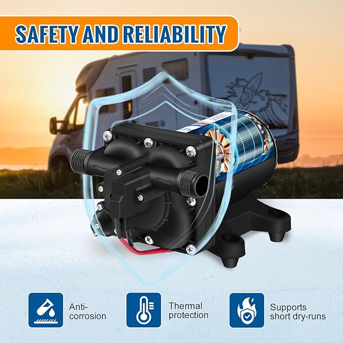 YOUNGTREE 12V RV Water Pump 3.5GPM 55PSI On Demand Fresh Water Pressure Diaphragm Pump 12 Volt Self Priming with Pressure Switch for RV Camper Marine Sprayer Outdoor Shower Kitchen Garden