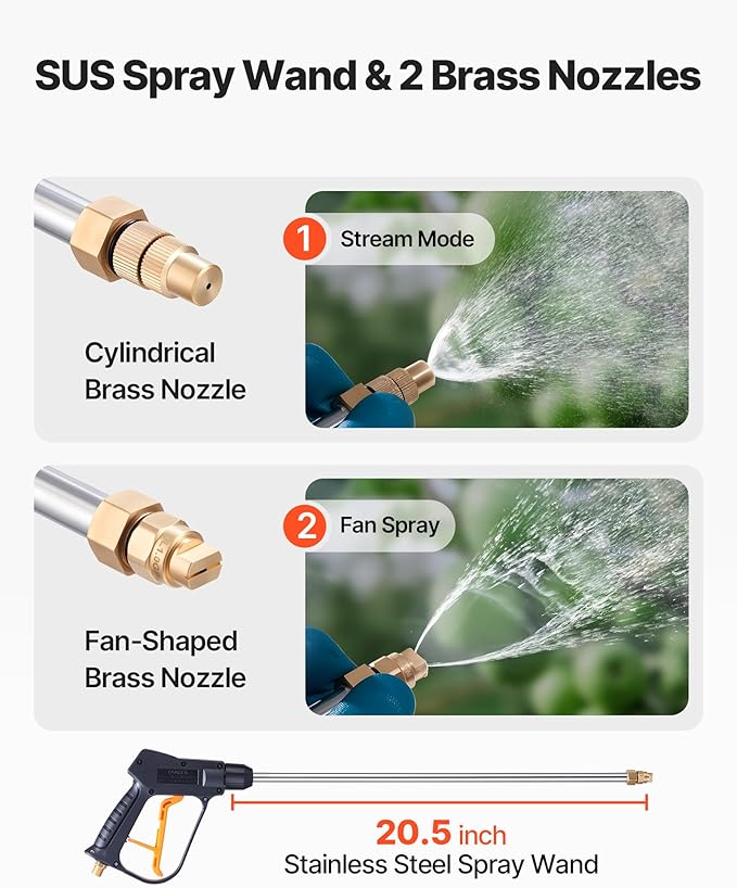 VEVOR Industrial Concrete Sprayer with Wheeled Cart, 5 Gallon Stainless Steel Sprayer, Heavy Duty Tri-Poxy Pump Sprayers, 20.5''Wand, 48" & 120" Hoses, 2 Brass Nozzles for Construction, Lawn & Garden