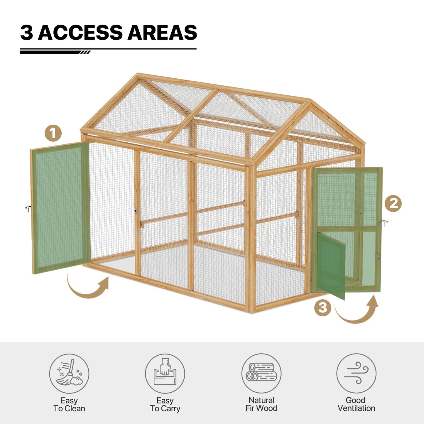MoNiBloom Outdoor Chicken Coop Large Hen House Poultry Cage with Roosting Rods, Farmhouse Backyard Wood Rabbit Hutch Small Pets Playpens Spire Shaped Coops Triple Access/Feeding Doors 55 x 33.5 x 42.5