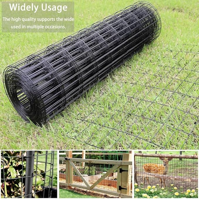 Wire Fence 2in x 3in Black Vinyl Coated Wire Mesh 24" x 50' Welded Wire Fencing 16Gauge, PVC Coating Chicken Wire Fence,Welded Wire Mesh Roll for Garden Guard Fence Poultry Cage Net Fencing