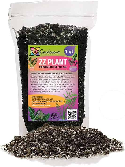 Gardenera Premium ZZ Plant Ultra-Performance Potting Mix - Proven Formula for Thriving Zamioculcas - Enhances Elegance and Vigorous Growth - 1 Quart