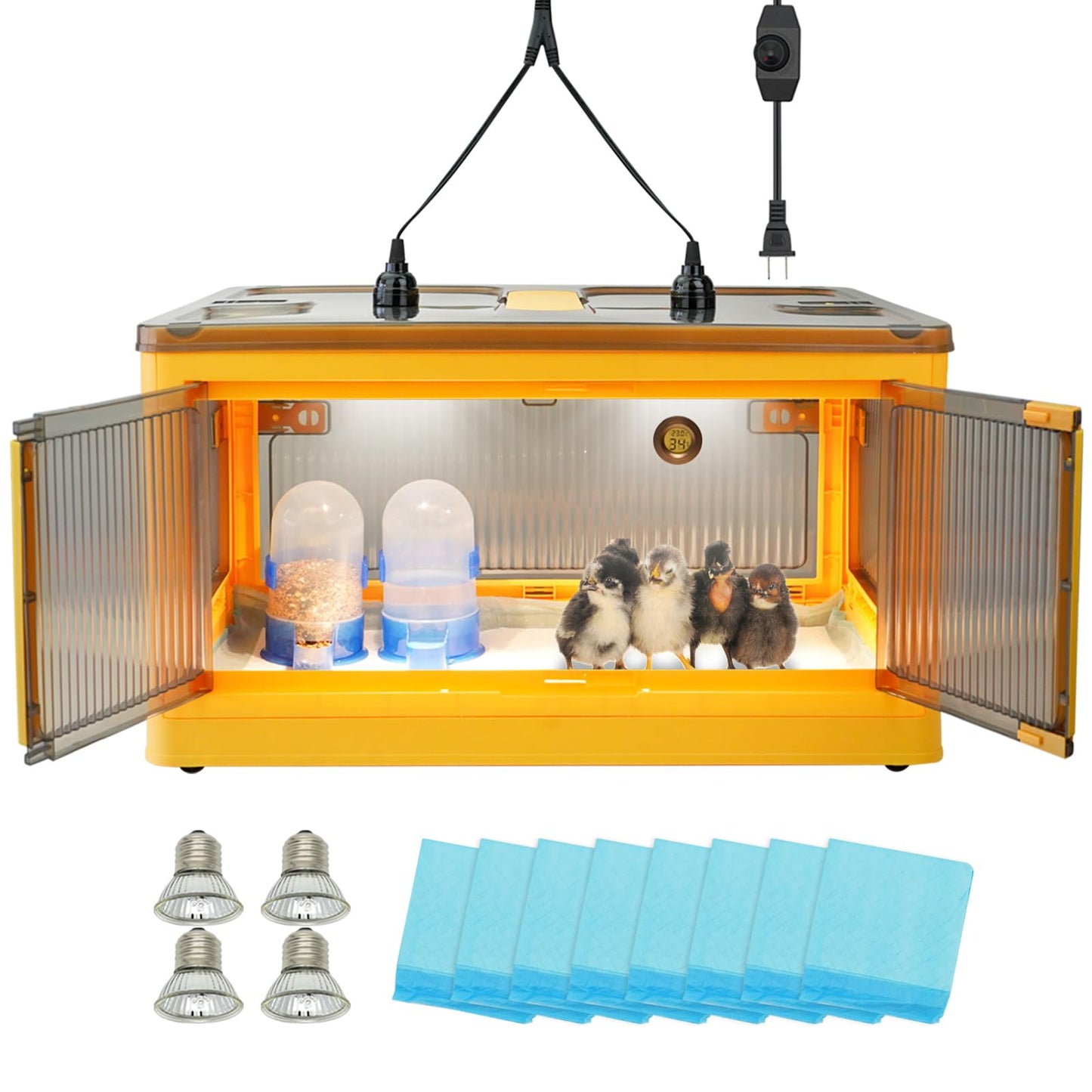 Chick Brooder Box for Chicks, Brooder Box with Feeder and Waterer, Brooder Heater Warms up to 20 Chicks, Poultry Breeding Box Suitable for Chick Duckling Parrot Lizard (Large)