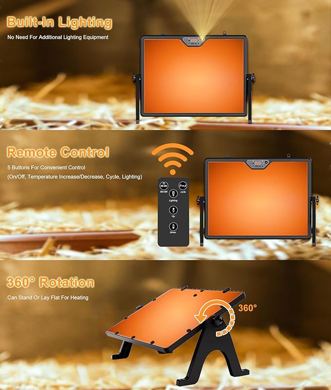 2026 Smart Chicken Coop Heater for Winter Heating, Radiant Heat Panel w Adaptive Temperature Sensor, Chicken Heater Plate for Baby Chicks, Adaptable to Timer and Temp Controllers, Etl Ul Compliant