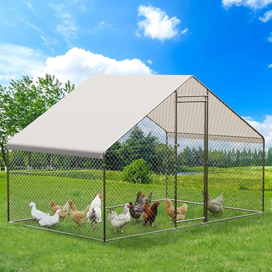 Large Metal Chicken Coop, Large Chicken Run with Waterproof & Anti-UV Cover, Outdoor Chicken Pen for Farm Yard (9.8' L x 6.6' W x 6.6' H)