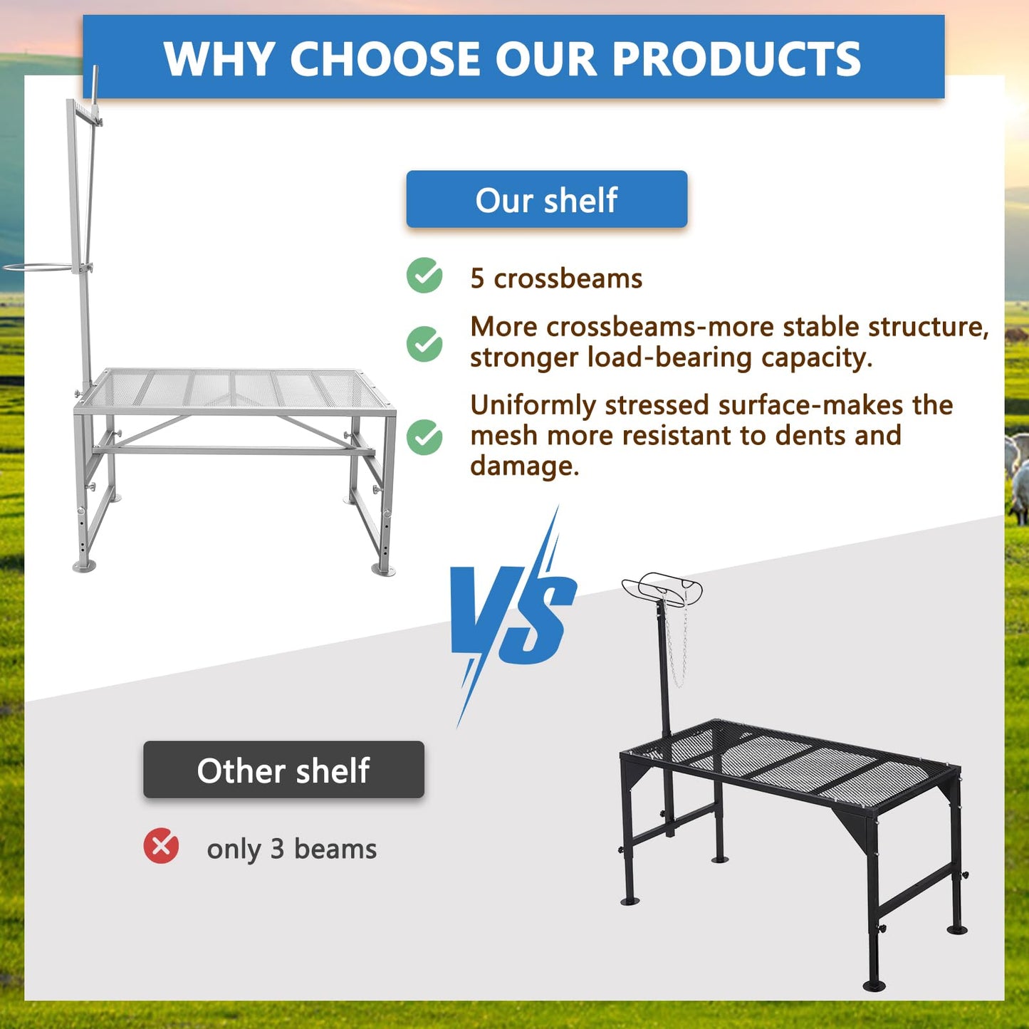 Lezbanz 600 LBs Goat Stand with Feed Bin, Goat Milking Livestock Stand for Sheep Trimming and Milking, for Hoof Trimming, with Feeder, Adjustable Size, Iron Silver