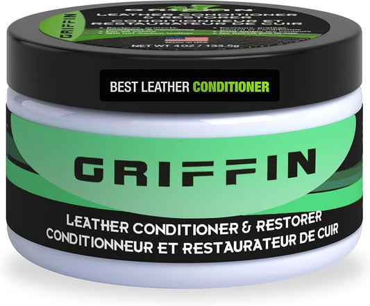Griffin Leather Conditioner Restorer & Polish – 4 Oz – Deep Conditioning Balm for Boots, Shoes, Bags & Furniture – Better Leather Care with Natural Ingredients for Softening & Protection
